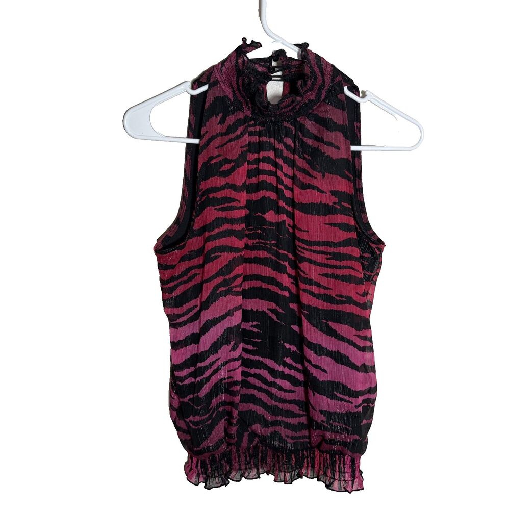 BCX Tank Top Women's Medium Animal Printed Layered Y2k Shirt Lined Metallic